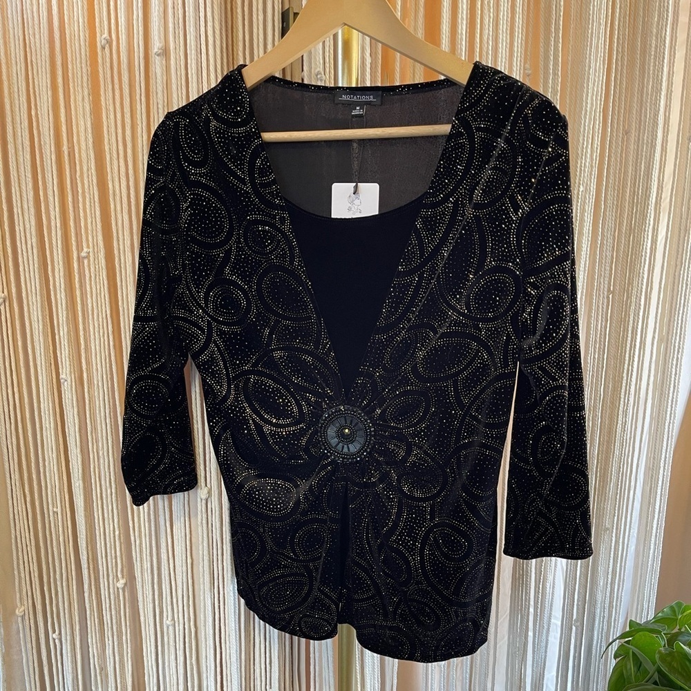 Y2K Notations velvet top faux cardigan set Black & Gold sparkle Medium (M) - Picture 11 of 14